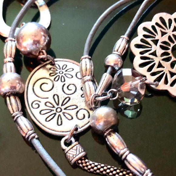 💖VTG Y2K Asymmetrical Boho Silver Filigree Beaded Cord Long 2 Strand Necklace🌸 - Picture 8 of 11